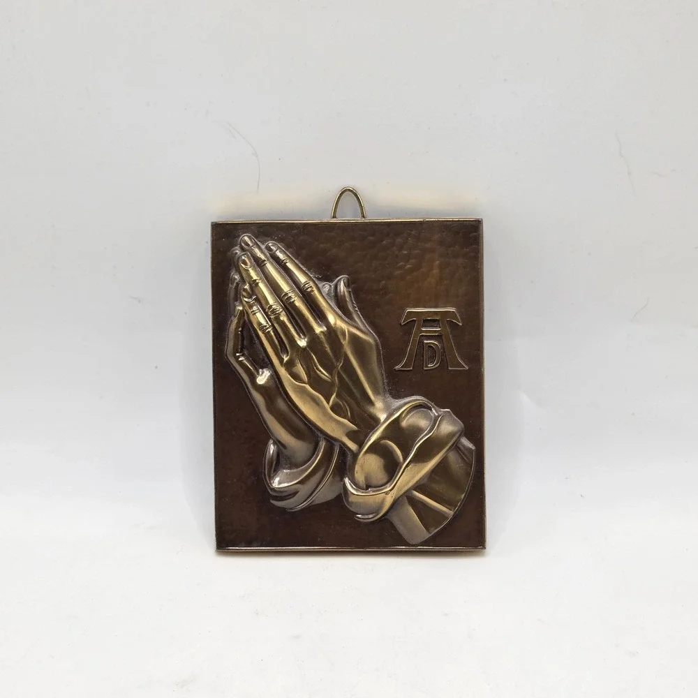 Vintage Praying Hands Wall Plaque Brass West Germany Durer AD Religious‎ Art MCM